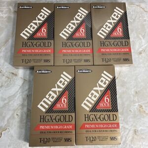 LOT Of 5 Maxell HGX-Gold Premium High Grade T-120 6 Hour Blank VHS Tapes New!